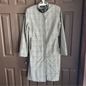 Lord & Taylor Plaid Coat with Dark Brown leather Collar